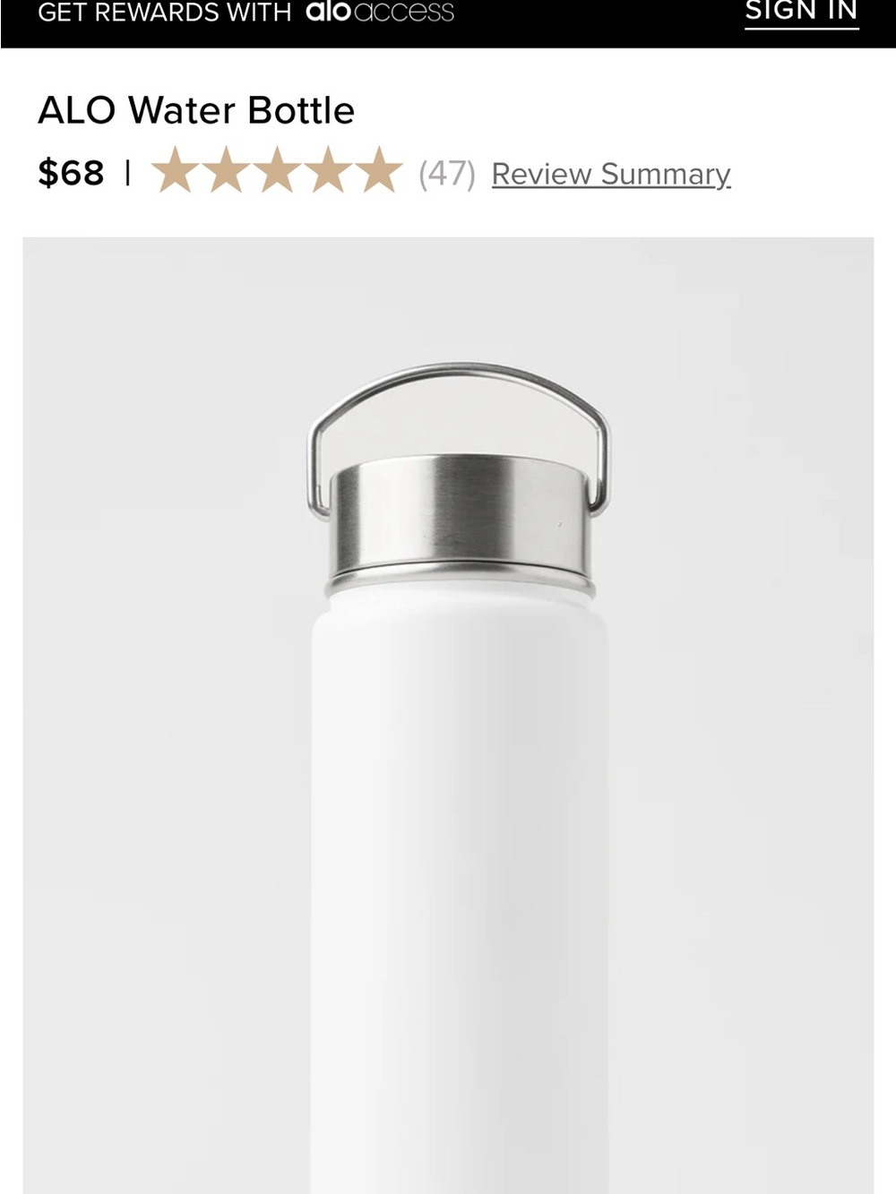 ALO Yoga White Bottle with Stainless Handle